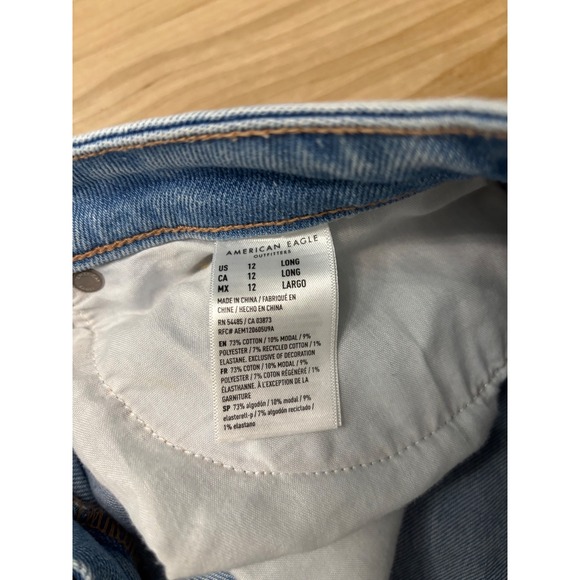 American Eagle Mom Jeans | Size 12L Heavy Distress | Light Wash | Real Good - Picture 3 of 8